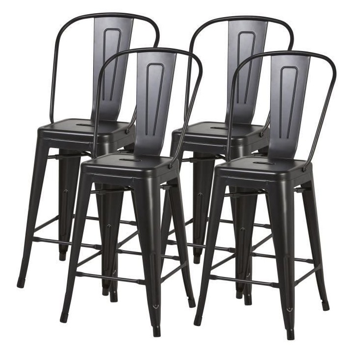 Lot de 4 tabourets industriel en métal - Noir - L 30,5 x P 30,5 x H 6