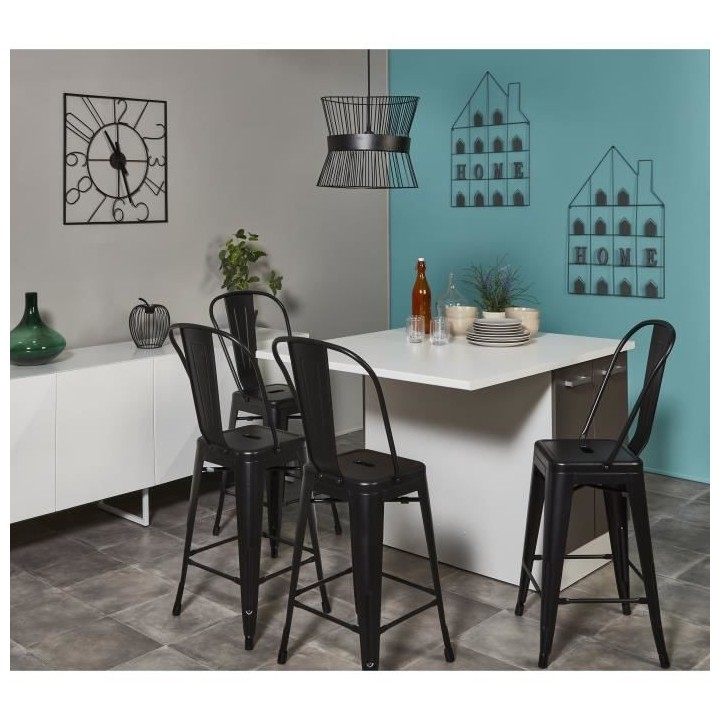 Lot de 4 tabourets industriel en métal - Noir - L 30,5 x P 30,5 x H 6