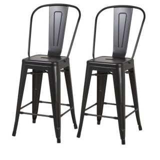 Lot de 2 tabourets industriel en métal - Noir - L 30,5 x P 30,5 x H 6