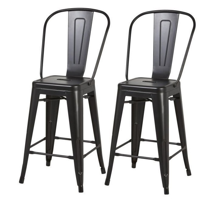 Lot de 2 tabourets industriel en métal - Noir - L 30,5 x P 30,5 x H 6