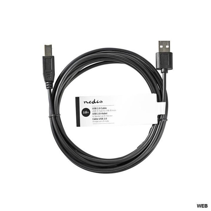 Câble USB 2.0 A Male / B Male de 2m