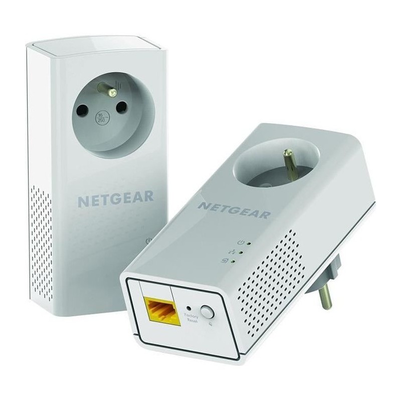 NETGEAR Pack de 2 adaptateurs CPL 2000 Mbit/s- 2 ports 10/100/1000 RJ45 - Avec prise intégrée PLP2000-100FRS