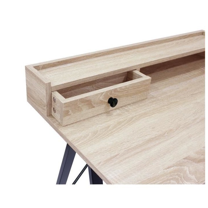 NEW BRISTOL Bureau en métal 1 tiroir - Décor chene et noir - L 80 x