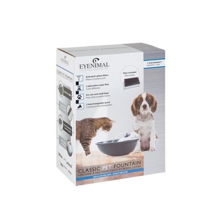 EYENIMAL Fontaine a eau Classic Pet 1,75 L - Gris et blanc - Pour chie