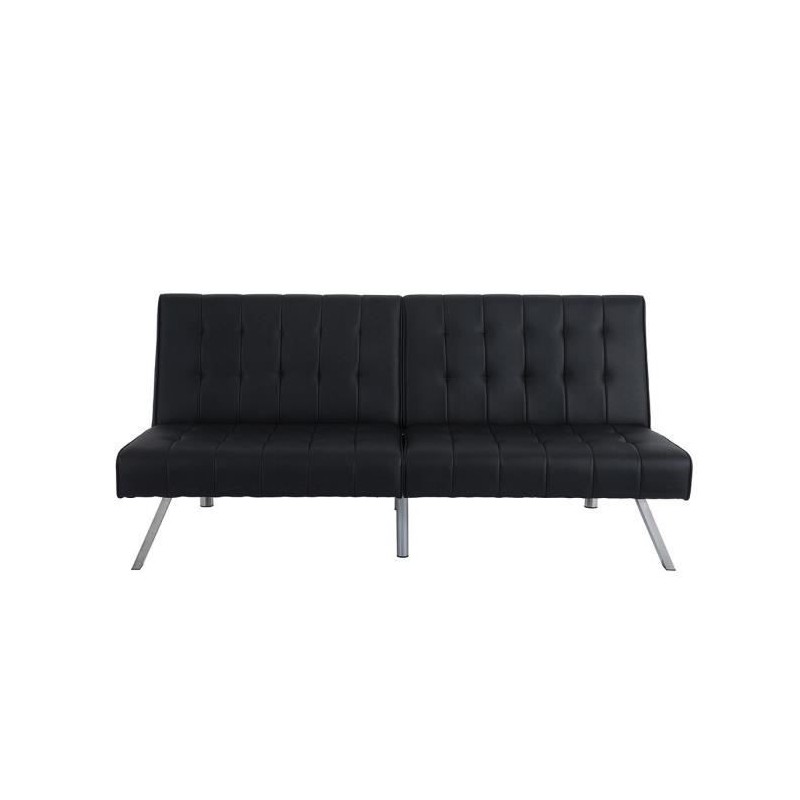 DANA Banquette convertible clic-clac 3 places - Simili noir et pieds métal - L 180 x P 87 x H 85 cm