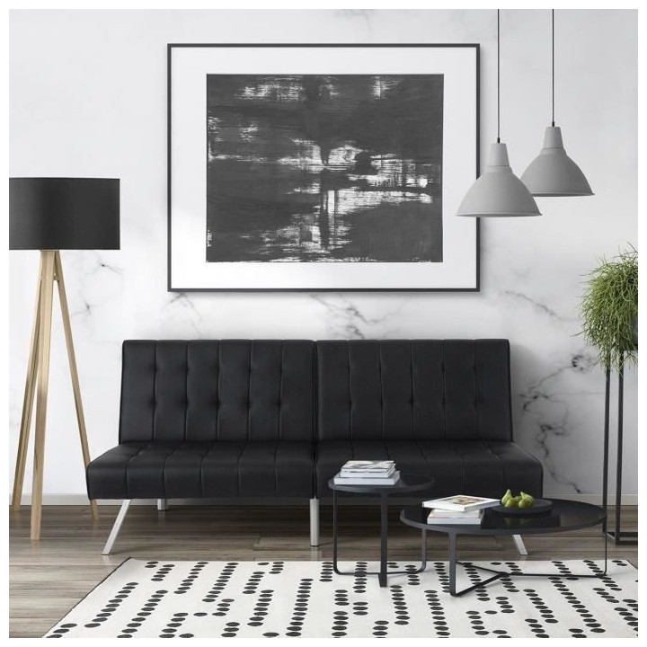 DANA Banquette convertible clic-clac 3 places - Simili noir et pieds m