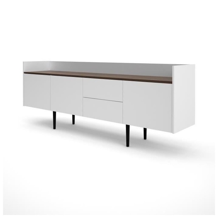 TVILUM Enfilade - Blanc & ton bois Noyer - Scandinave - 3 portes 2 tir