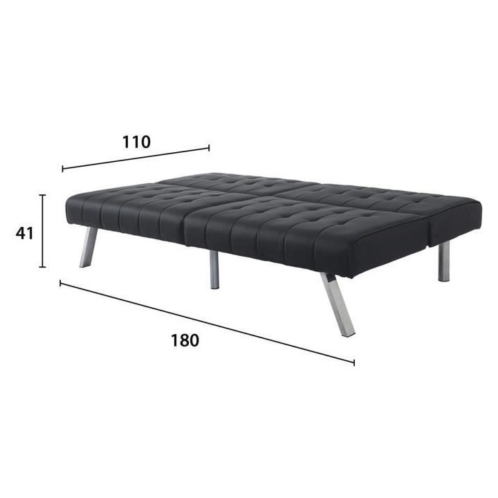 DANA Banquette convertible clic-clac 3 places - Simili noir et pieds m