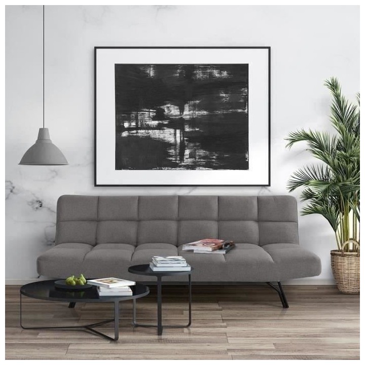 Banquette convertible clic-clac 3 places - Tissu gris clair et pieds e