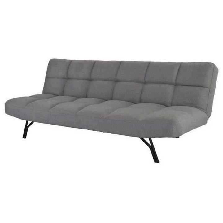 Banquette convertible clic-clac 3 places - Tissu gris clair et pieds e