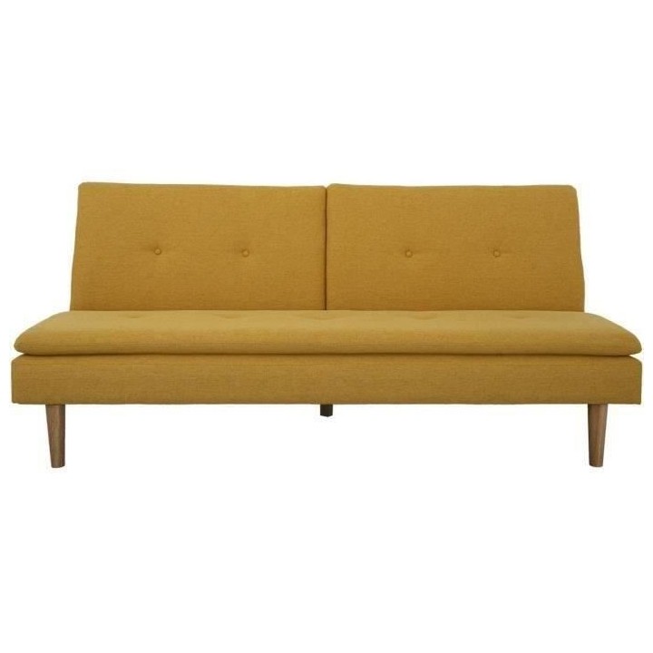 Banquette convertible 2 places en bois - Tissu Jaune - L 189 x P 105 x