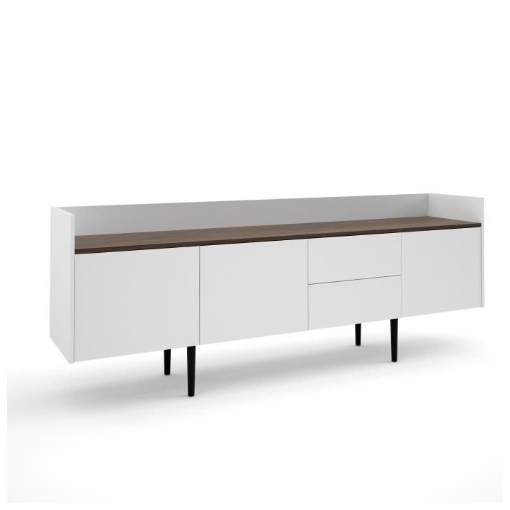 TVILUM Enfilade - Blanc & ton bois Noyer - Scandinave - 3 portes 2 tir