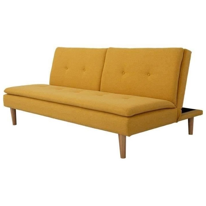 Banquette convertible 2 places en bois - Tissu Jaune - L 189 x P 105 x