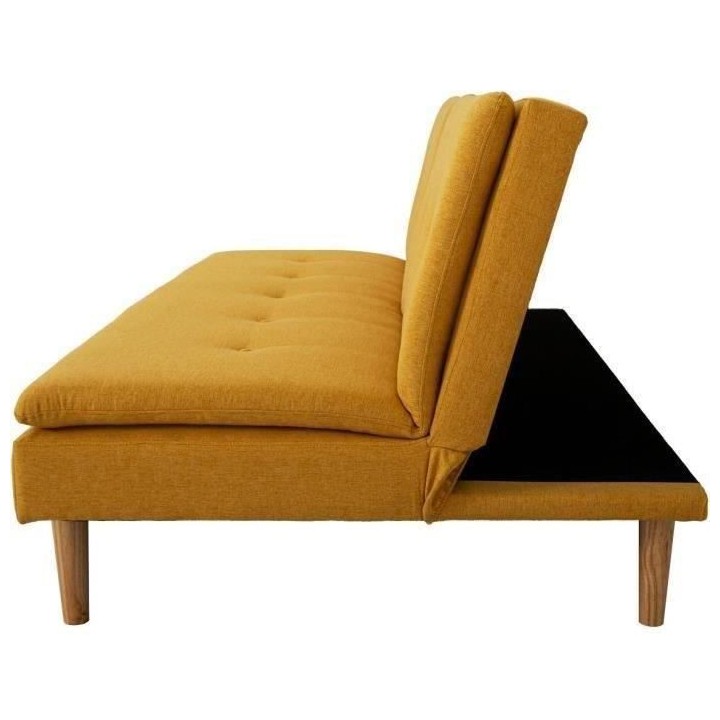 Banquette convertible 2 places en bois - Tissu Jaune - L 189 x P 105 x