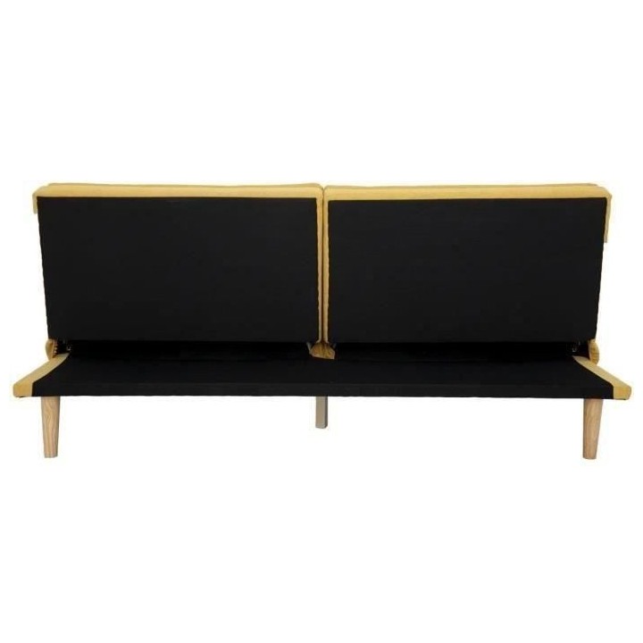 Banquette convertible 2 places en bois - Tissu Jaune - L 189 x P 105 x