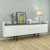 TVILUM Enfilade - Blanc & ton bois Noyer - Scandinave - 3 portes 2 tiroirs - UNIT - L 195,5 x P 40,5 x H 73,2 cm