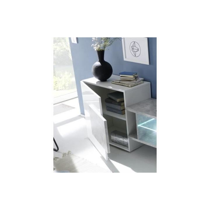 Meuble TV avec LED 2 portes - Blanc laqué brillant et noir - L 258 x