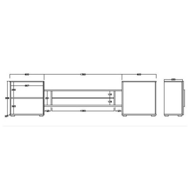 Meuble TV avec LED 2 portes - Blanc laqué brillant et noir - L 258 x