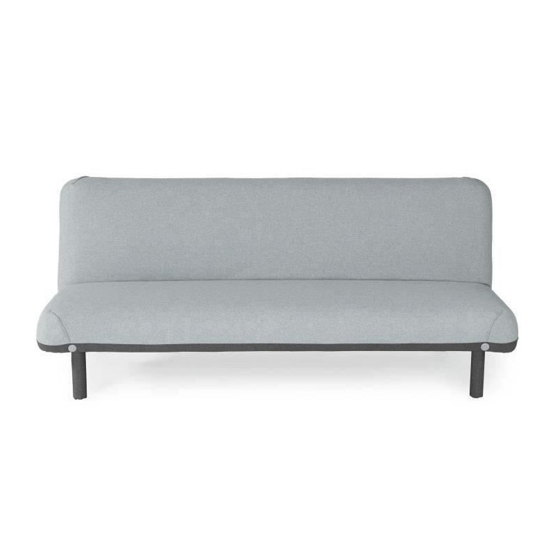 LEONA Banquette convertible clic-clac 3 places - Velours gris clair et pieds en métal - L 185,5 x P 92,5 x H 78,5 cm