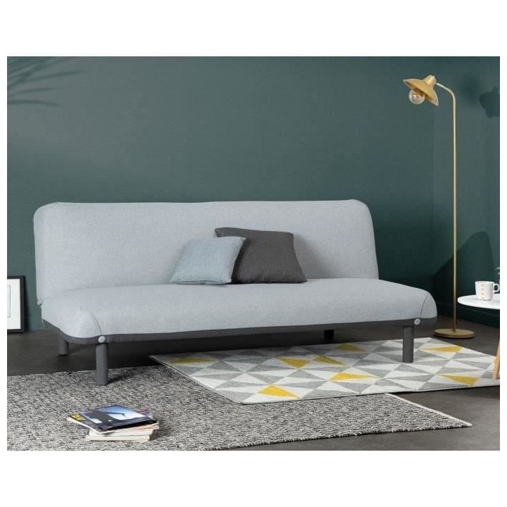 LEONA Banquette convertible clic-clac 3 places - Velours gris clair et