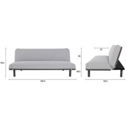 LEONA Banquette convertible clic-clac 3 places - Velours gris clair et pieds en métal - L 185,5 x P 92,5 x H 78,5 cm