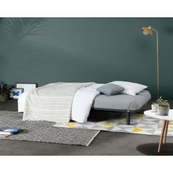 LEONA Banquette convertible clic-clac 3 places - Velours gris clair et pieds en métal - L 185,5 x P 92,5 x H 78,5 cm