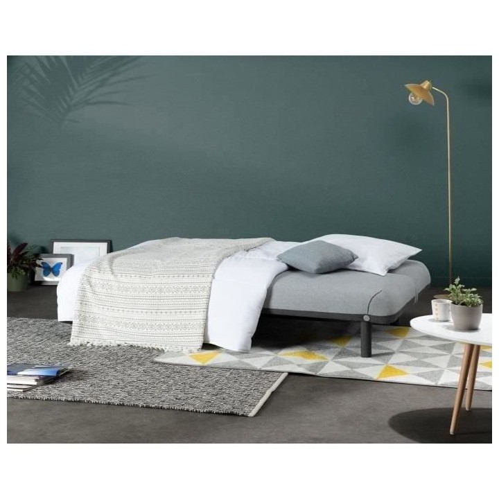 LEONA Banquette convertible clic-clac 3 places - Velours gris clair et