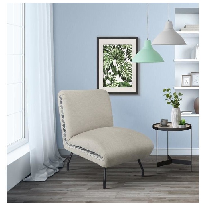 MAEL Fauteuil - Tissu gris clair et pieds en métal - L 63,5 x P 86 x