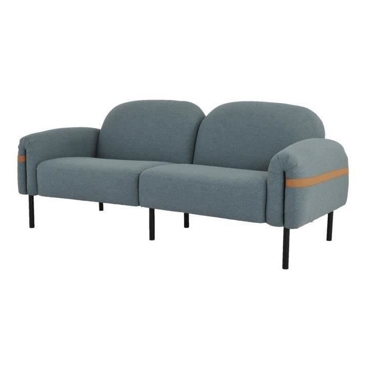 Canapé fixe 3 places - Tissu bleu clair et pieds en métal - L 202 x