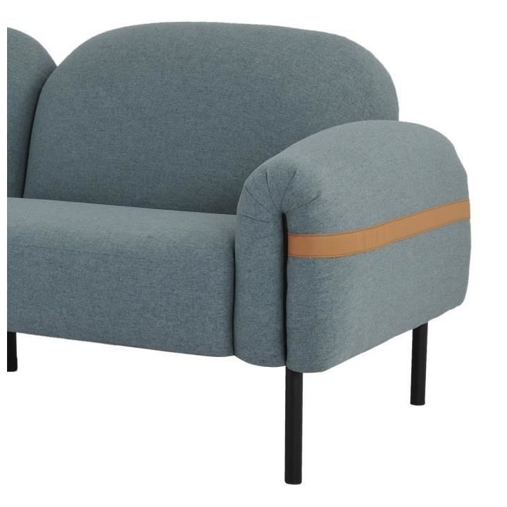 Canapé fixe 3 places - Tissu bleu clair et pieds en métal - L 202 x