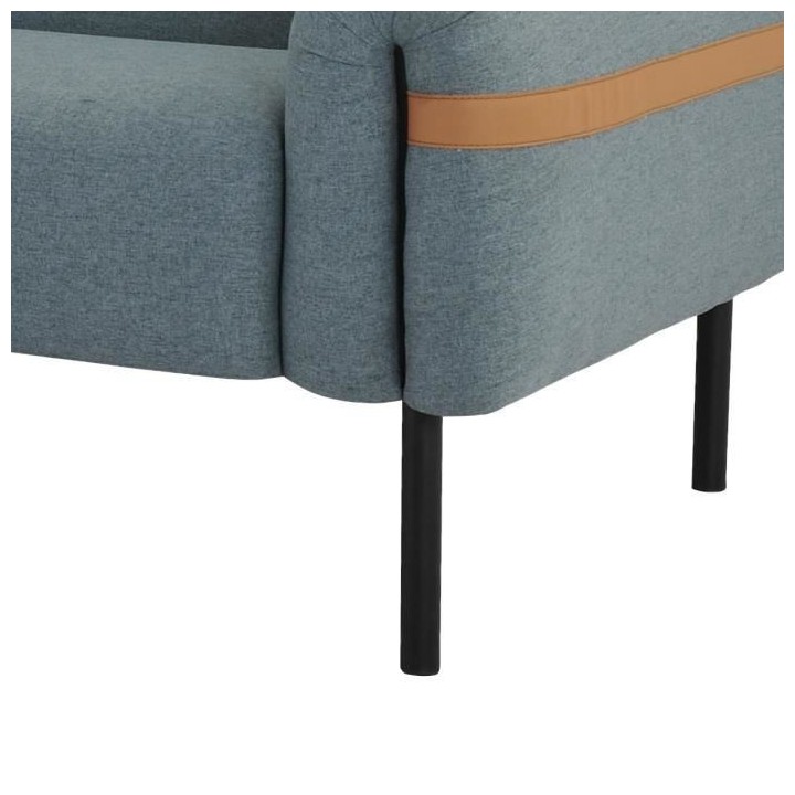 Canapé fixe 3 places - Tissu bleu clair et pieds en métal - L 202 x