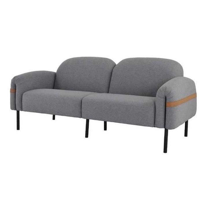 Canapé fixe 3 places - Tissu gris et pieds en métal - Contemporain -