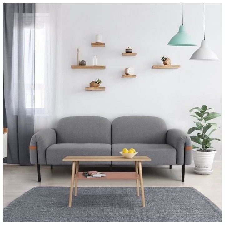 Canapé fixe 3 places - Tissu gris et pieds en métal - Contemporain -