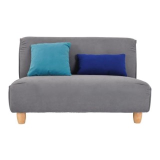 Canapé fixe 2 places - Tissu gris et pieds en bois - MELINA - L 122 x