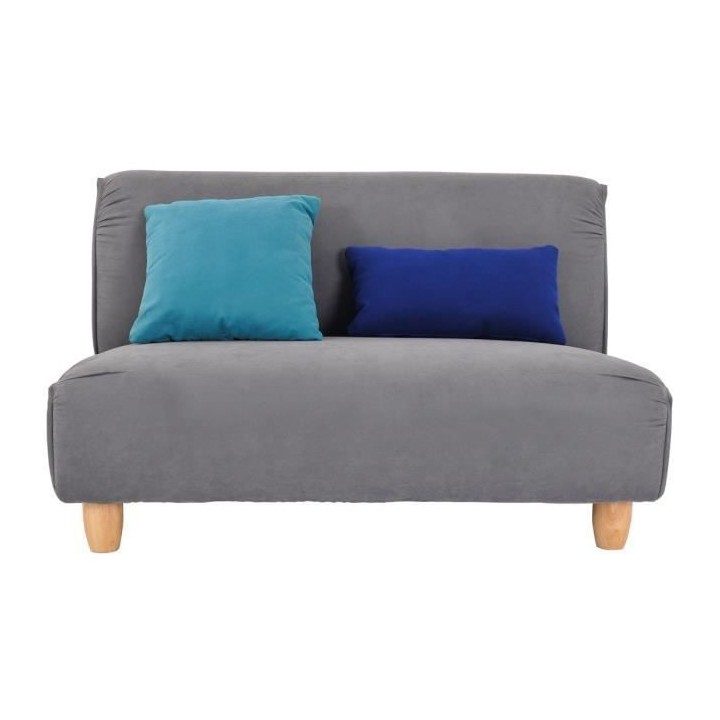 Canapé fixe 2 places - Tissu gris et pieds en bois - MELINA - L 122 x