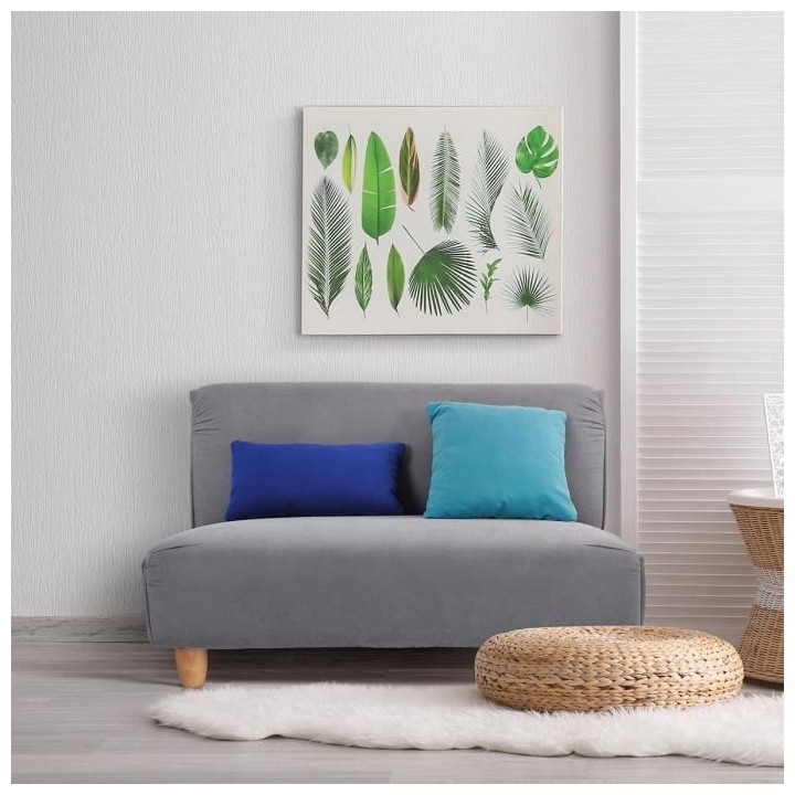 Canapé fixe 2 places - Tissu gris et pieds en bois - MELINA - L 122 x