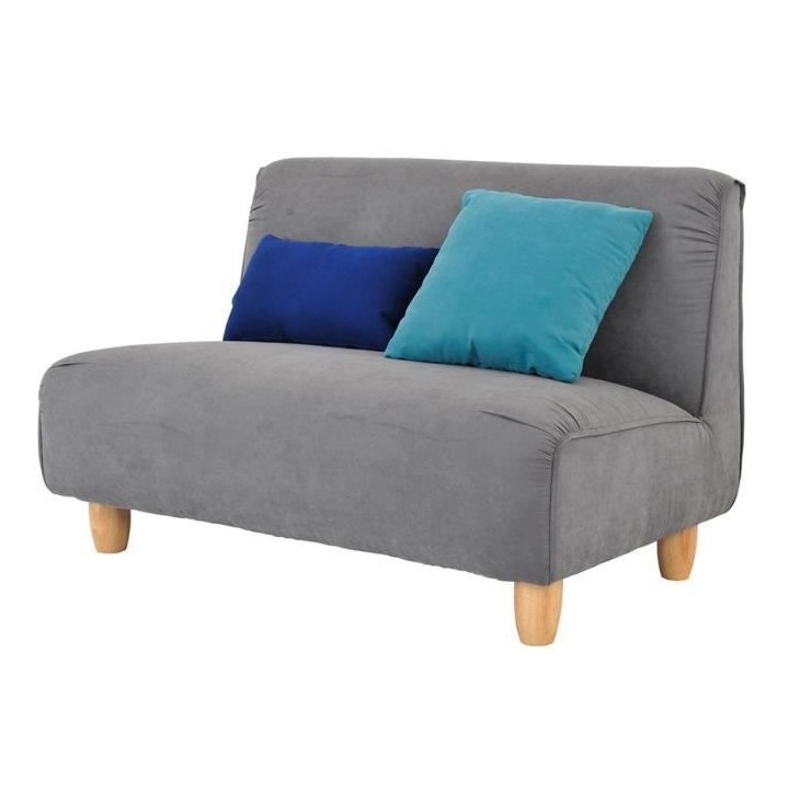 Canapé fixe 2 places - Tissu gris et pieds en bois - MELINA - L 122 x