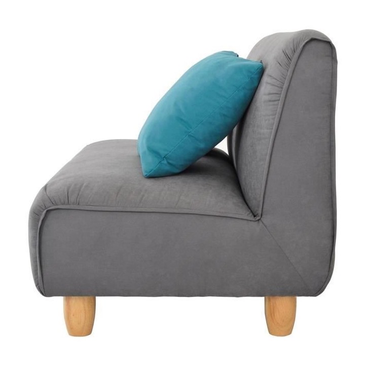 Canapé fixe 2 places - Tissu gris et pieds en bois - MELINA - L 122 x