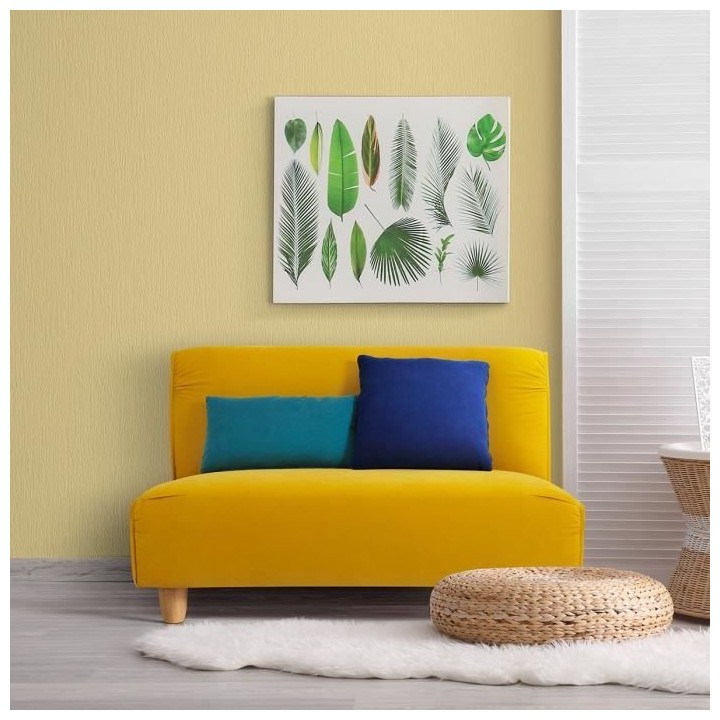 MELINA Canapé fixe 2 places - Tissu jaune moutarde et pieds en bois -