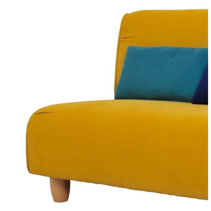 MELINA Canapé fixe 2 places - Tissu jaune moutarde et pieds en bois -