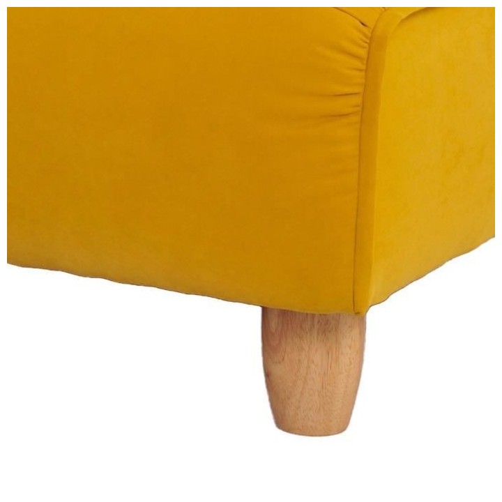 MELINA Canapé fixe 2 places - Tissu jaune moutarde et pieds en bois -