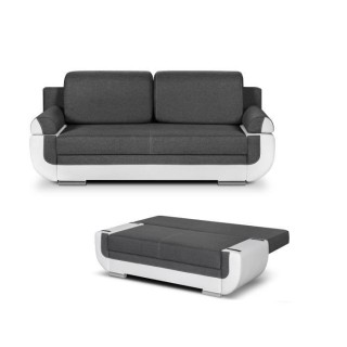 Banquette convertible avec le coffre - Tissu gris et simili blanc - L2