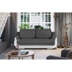 Banquette convertible avec le coffre - Tissu gris et simili blanc - L204 x P90 x H89cm - NINA