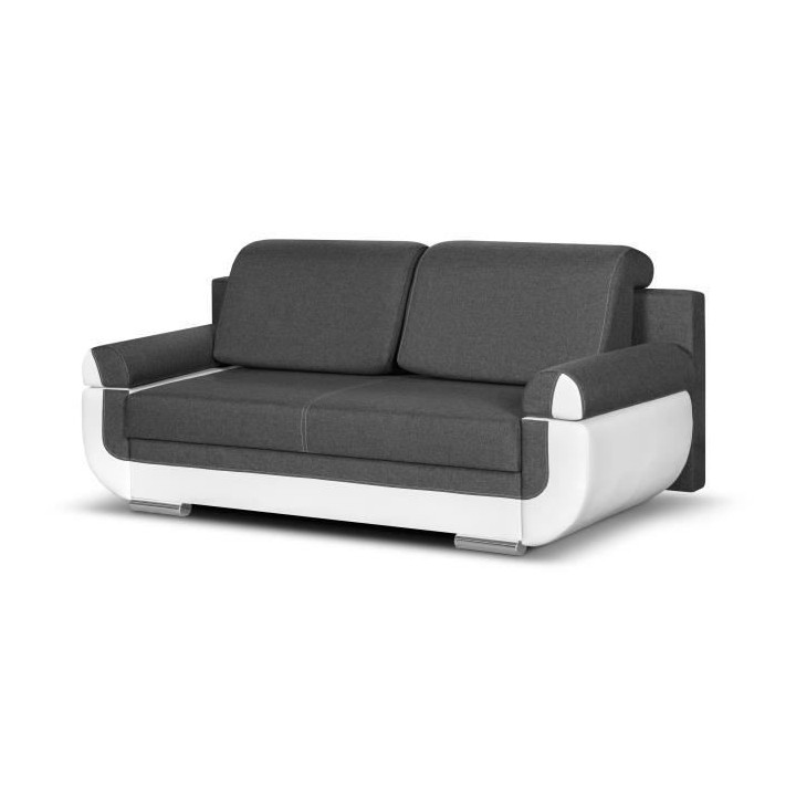 Banquette convertible avec le coffre - Tissu gris et simili blanc - L2