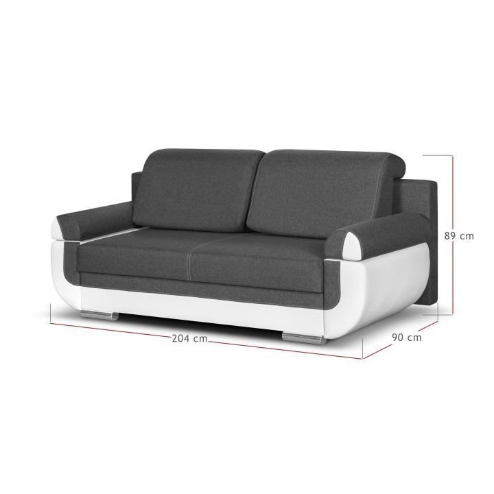 Banquette convertible avec le coffre - Tissu gris et simili blanc - L2