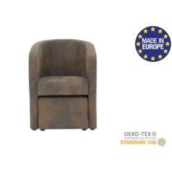 NUNO Fauteuil cabriolet + pouf en microfibre vintage marron - L 59 x P 63 x H 77 cm