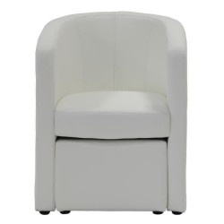 NUNO Fauteuil cabriolet + pouf en simili blanc - L 59 x P 63 x H 77 cm