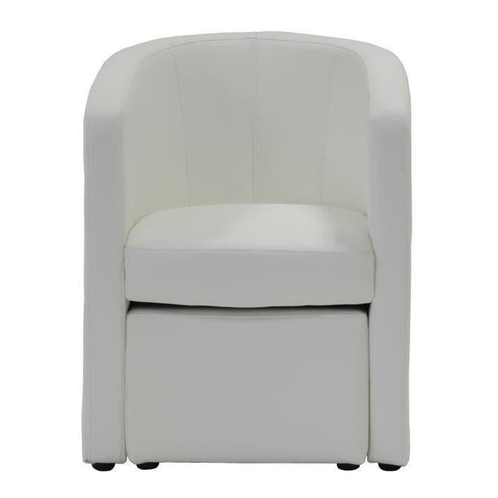 NUNO Fauteuil cabriolet + pouf en simili blanc - L 59 x P 63 x H 77 cm