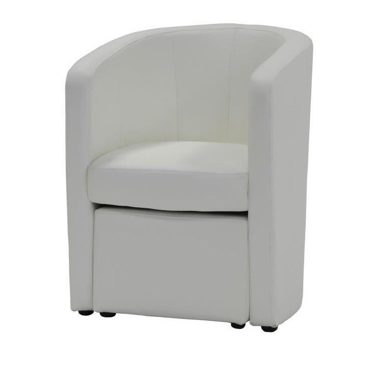 NUNO Fauteuil cabriolet + pouf en simili blanc - L 59 x P 63 x H 77 cm