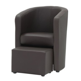 NUNO Fauteuil cabriolet + pouf en simili marron - L 59 x P 63 x H 77 c